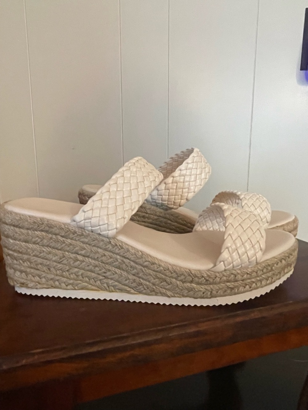 Woven Strap Espadrille Platform Sandals - Cream